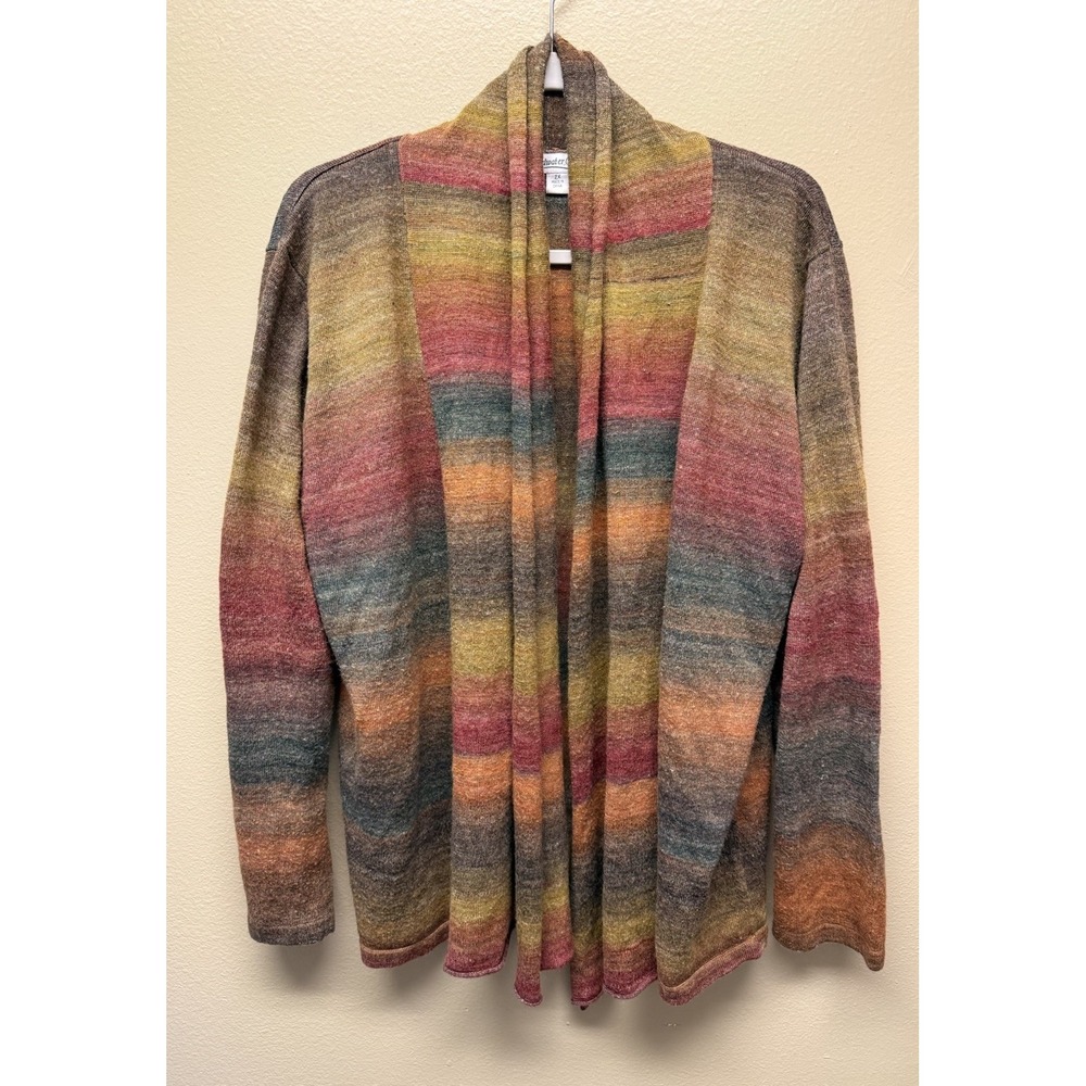 Coldwater Creek Colorful Striped Open Front Cardigan Sweater Size 2X Fall Colors